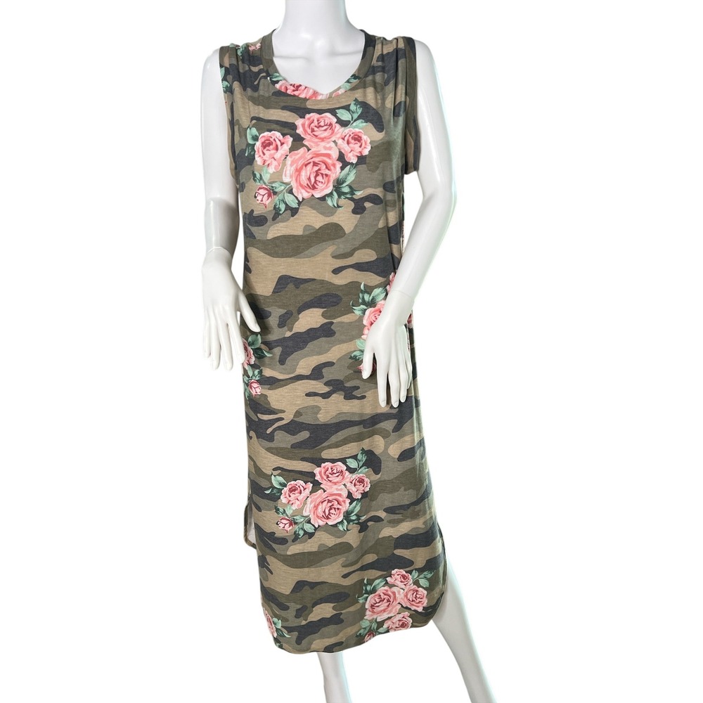 Glitzzy Girlz Camo Floral‎ Print Tank Dress Casual Sleeveless  Midi